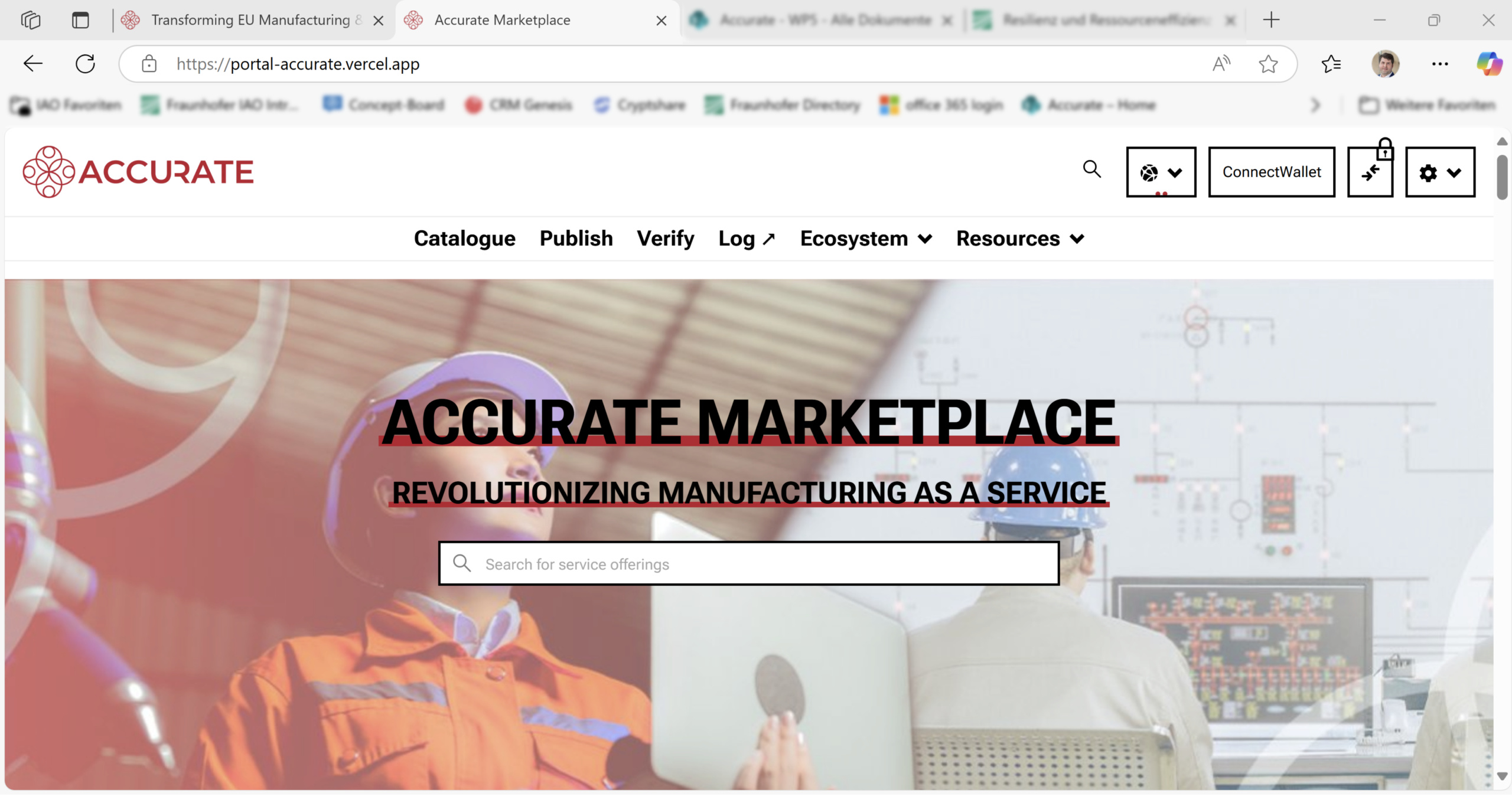 Abbildung 2: Screenshot des ACCURATE Marketplace, der auf Grundlage von GAIA-X Standards als föderierter Daten-Space bereitsteht. (Quelle: Fraunhofer IAO, deltaDAO AG, Projekt ACCURATE)